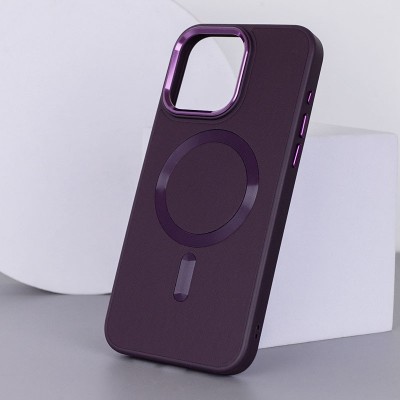 Шкіряний чохол Bonbon Leather Metal Style with MagSafe для Apple iPhone 13 (6.1") Фіолетовий / Dark Purple