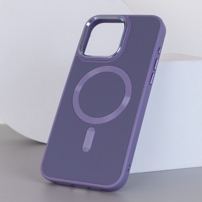 Шкіряний чохол Bonbon Leather Metal Style with MagSafe для Apple iPhone 14 (6.1") Сірий / Lavender