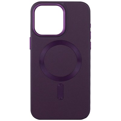 Шкіряний чохол Bonbon Leather Metal Style with MagSafe для Apple iPhone 14 (6.1") Фіолетовий / Dark Purple