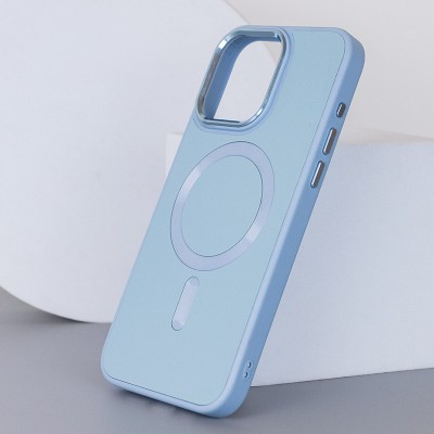 Шкіряний чохол Bonbon Leather Metal Style with MagSafe для Apple iPhone 14 Pro (6.1") Блакитний / Mist blue
