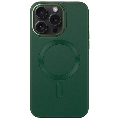 Шкіряний чохол Bonbon Leather Metal Style with MagSafe для Apple iPhone 14 Pro (6.1") Зелений / Pine green