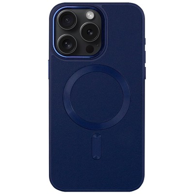 Шкіряний чохол Bonbon Leather Metal Style with MagSafe для Apple iPhone 14 Pro (6.1") Синій / Navy blue