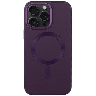 Шкіряний чохол Bonbon Leather Metal Style with MagSafe для Apple iPhone 14 Pro (6.1") Фіолетовий / Dark Purple