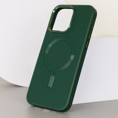 Шкіряний чохол Bonbon Leather Metal Style with MagSafe для Apple iPhone 15 (6.1") Зелений / Pine green