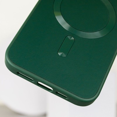 Шкіряний чохол Bonbon Leather Metal Style with MagSafe для Apple iPhone 15 (6.1") Зелений / Pine green