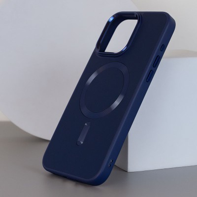 Шкіряний чохол Bonbon Leather Metal Style with MagSafe для Apple iPhone 15 (6.1") Синій / Navy blue