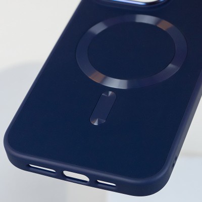 Шкіряний чохол Bonbon Leather Metal Style with MagSafe для Apple iPhone 15 (6.1") Синій / Navy blue