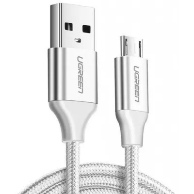 Кабель UGREEN US290 USB 2.0 To Micro Cable Nickel Plating Aluminum Braid 2A 1m White (60151)
