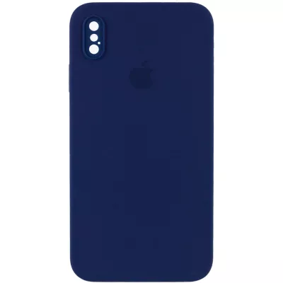 Чохол Silicone Case Square Full Camera Protective (AA) для Apple iPhone XS / X (5.8") Темно-синій / Midnight blue