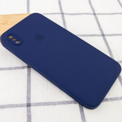 Чохол Silicone Case Square Full Camera Protective (AA) для Apple iPhone XS / X (5.8") Темно-синій / Midnight blue