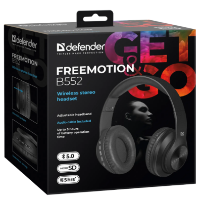 Навушники DEFENDER (63552) FreeMotion B552 чорний, Bluetooth