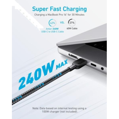 кабель ANKER 310 USB-C to USB-C - 0.9m 240W Nylon (Чорний)