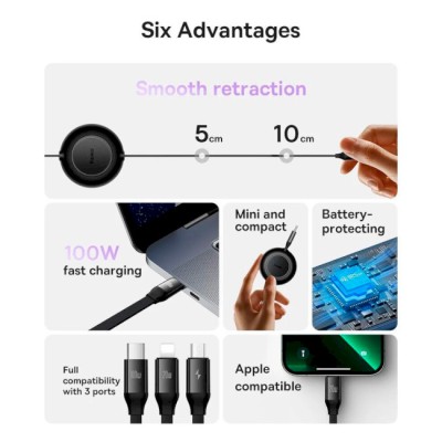 Кабель Baseus Bright Mirror 2 Series 3-in-1 (Micro USB+Lightning+Type-C) 100W (1.1m) CAMJ010201 Black