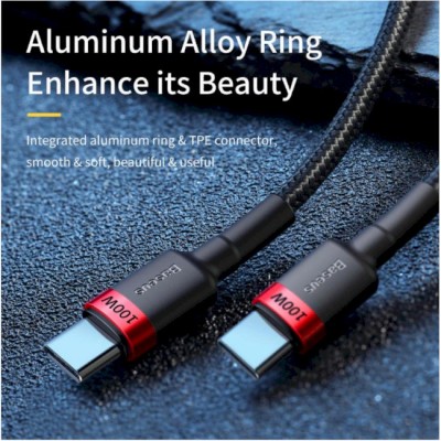 Кабель Baseus Cafule PD2.0 100W Flash Charging USB For Type-C Cable (20V 5A)2m Red+Black (CATKLF-AL91)