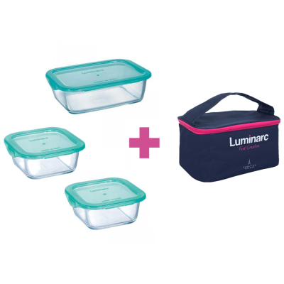 контейнер LUMINARC KEEP'N BOX /НАБІР/380*2 квадр +820 прям мл+Bag (P8001)