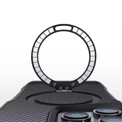 TPU+PC чохол Metal Buttons with MagSafe Carbon Ring для Apple iPhone 14 Pro Max (6.7") Чорний