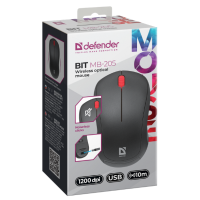 Миша DEFENDER (52205) Bit MB-205, 3D, 1200dpi, BLACK, wireless, silent