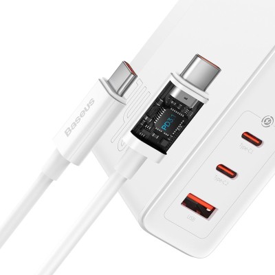 Зарядний Пристрій Baseus GaN5 Pro 140W 2 x Type-C + USB + Кабель Type-C - Type-C (CCGP100202) white Зарядний Пристрій Baseus GaN5 Pro 140W 2 x Type-C + USB + Кабель Type-C - Type-C (CCGP100202) white
