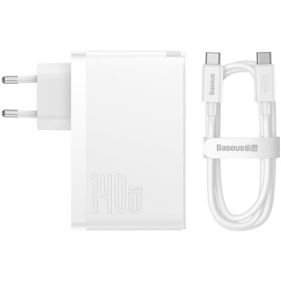 Зарядний Пристрій Baseus GaN5 Pro 140W 2 x Type-C + USB + Кабель Type-C - Type-C (CCGP100202) white Зарядний Пристрій Baseus GaN5 Pro 140W 2 x Type-C + USB + Кабель Type-C - Type-C (CCGP100202) white