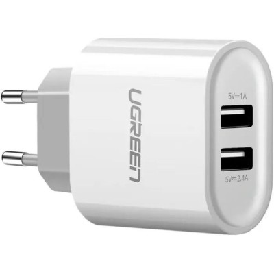 Мережевий Зарядний пристрій UGREEN CD104 Dual USB Wall Charger 3.4A (20384) White