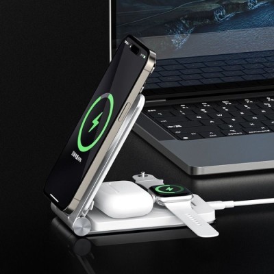 Бездротовий зарядний пристрій MAXCO 3in1 15W Wireless Charger (MW08) сір.