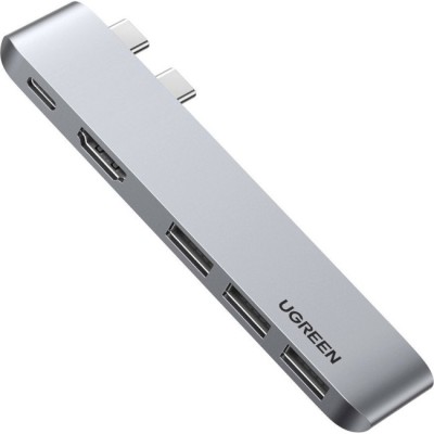 USB-хаб UGREEN CM251 5-in-2 Dual USB Type-C To 3x USB 3.0 + HDMI + USB Type-C Multifunction Adapter Space Gray (60559)