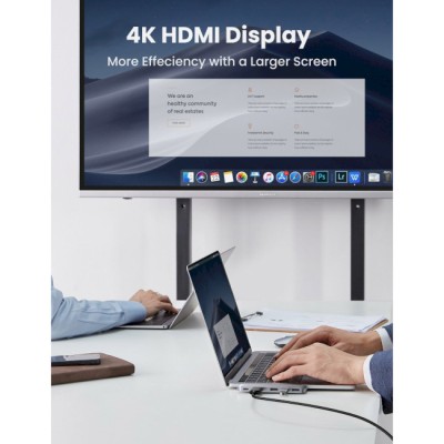 USB-хаб UGREEN CM251 5-in-2 Dual USB Type-C To 3x USB 3.0 + HDMI + USB Type-C Multifunction Adapter Space Gray (60559)