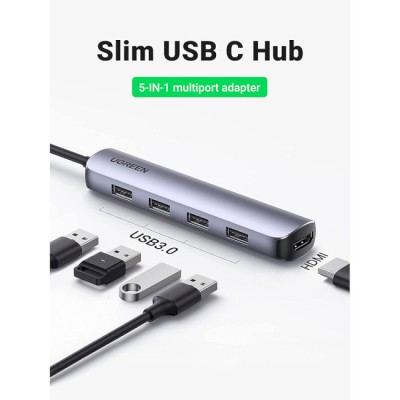 USB-хаб UGREEN CM417 USB-C To 4xUSB 3.0+HDMI Adapter Space Gray (20197)