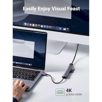 USB-хаб UGREEN CM417 USB-C To 4xUSB 3.0+HDMI Adapter Space Gray (20197)