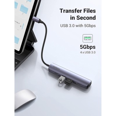 USB-хаб UGREEN CM417 USB-C To 4xUSB 3.0+HDMI Adapter Space Gray (20197)