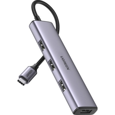 USB-хаб UGREEN CM473 4-in-1 USB Type-C To 4xUSB 3.0 HUB Space Gray (20841)