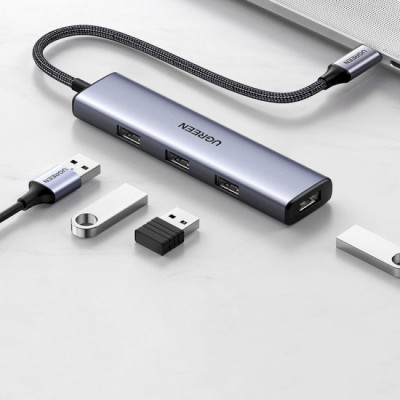 USB-хаб UGREEN CM473 4-in-1 USB Type-C To 4xUSB 3.0 HUB Space Gray (20841)