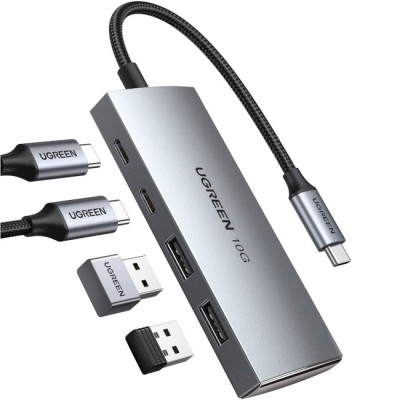 USB-хаб UGREEN CM480 USB-C To 2×USB 3.2+2×USB-C Adapter 10G Space Gray (30758)