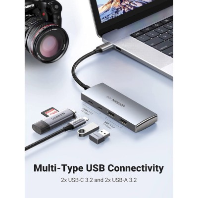USB-хаб UGREEN CM480 USB-C To 2×USB 3.2+2×USB-C Adapter 10G Space Gray (30758)
