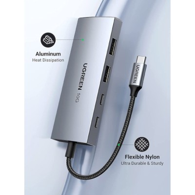 USB-хаб UGREEN CM480 USB-C To 2×USB 3.2+2×USB-C Adapter 10G Space Gray (30758)