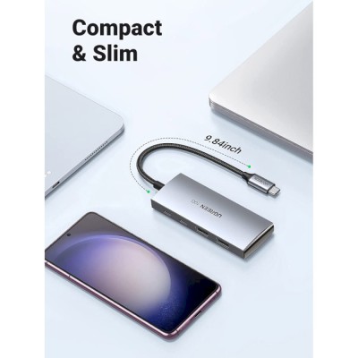 USB-хаб UGREEN CM480 USB-C To 2×USB 3.2+2×USB-C Adapter 10G Space Gray (30758)