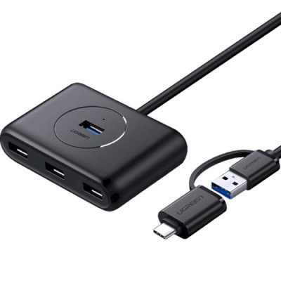 USB-хаб UGREEN CR113 USB 3.0 With USB Type-C Plug 4 Ports HUB 1m Black (40850)