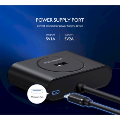 USB-хаб UGREEN CR113 USB 3.0 With USB Type-C Plug 4 Ports HUB 1m Black (40850)