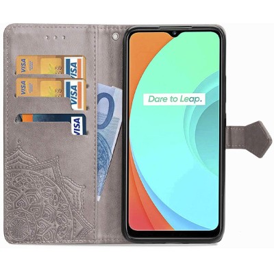Шкіряний чохол (книжка) Art Case з візитницею для Realme C11 Сірий