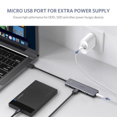 USB-хаб UGREEN CM219 4-Port USB3.0 Hub With USB-C Power Supply (50985)