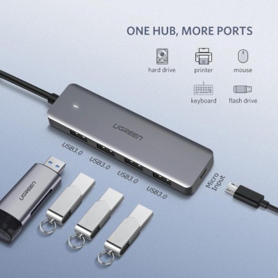 USB-хаб UGREEN CM219 4-Port USB3.0 Hub With USB-C Power Supply (50985)