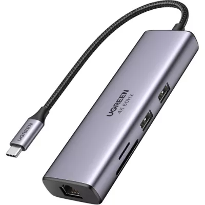 USB-хаб UGREEN CM512 USB Type-C To 2xUSB3.0+HDMI+RJ45+SD&TF +PD Port Converter Gray (60515)