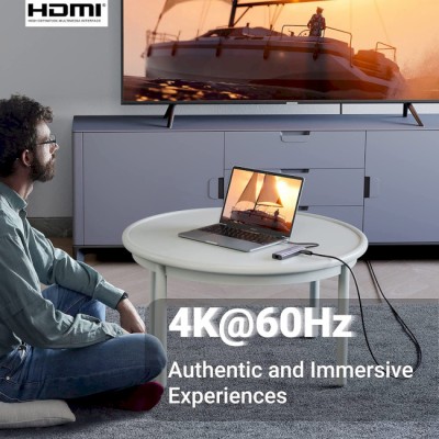 USB-хаб UGREEN CM512 USB Type-C To 2xUSB3.0+HDMI+RJ45+SD&TF +PD Port Converter Gray (60515)