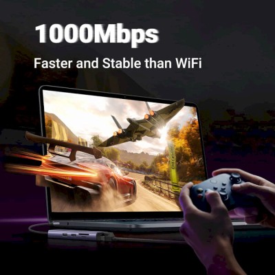 USB-хаб UGREEN CM512 USB Type-C To 2xUSB3.0+HDMI+RJ45+SD&TF +PD Port Converter Gray (60515)