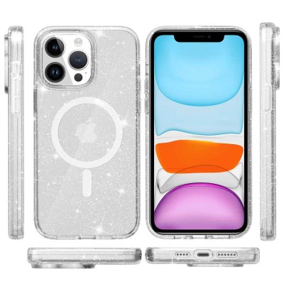 Чохол TPU Galaxy Sparkle (MagFit) для Apple iPhone 13 Pro (6.1") Clear+Glitter