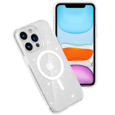 Чохол TPU Galaxy Sparkle (MagFit) для Apple iPhone 13 Pro (6.1") Clear+Glitter