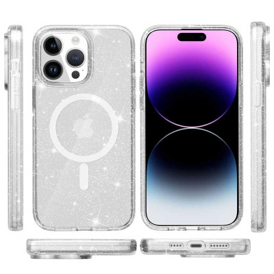 Чохол TPU Galaxy Sparkle (MagFit) для Apple iPhone 14 Pro (6.1") Clear+Glitter