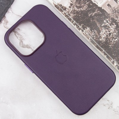 Шкіряний чохол Leather Case (AAA) with MagSafe and Animation для Apple iPhone 16 Pro (6.3") Dark Purple