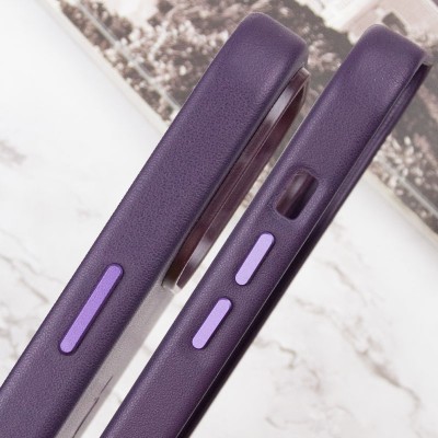 Шкіряний чохол Leather Case (AAA) with MagSafe and Animation для Apple iPhone 16 Pro (6.3") Dark Purple