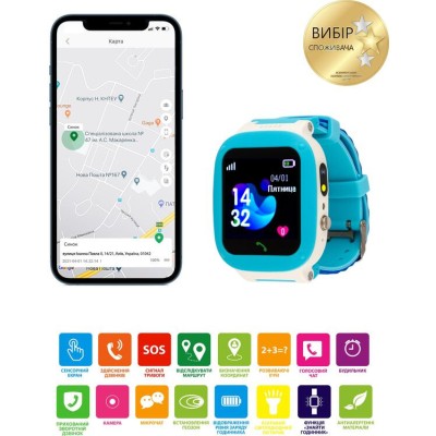 Дитячий смарт-годинник AmiGo GO004 Splashproof Camera+LED Blue